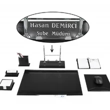 CEYHAN, офисный, деловой, черный, кожаный, настольный набор, кристалл, табличка, именная табличка, бирка, главный Органайзер