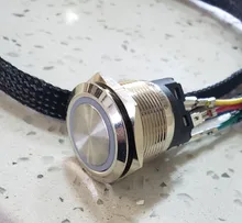 Interruptor de botón de Reinicio de Metal para PC, reinicio LED, 12mm, 16mm, 19mm, 22mm, con Cable de placa base de 60cm, interruptor de alimentación para PC