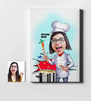 

Personalized Women 'S Chef Cartoon Canvas Table (50x70 cm.) 1
