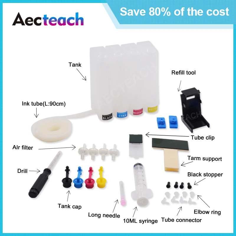 Aecteach Continuous Ink Supply System for HP Canon Ciss Inkjet Printer Universal 4 Color DIY Kits Tank Accessories Drill | Компьютеры и