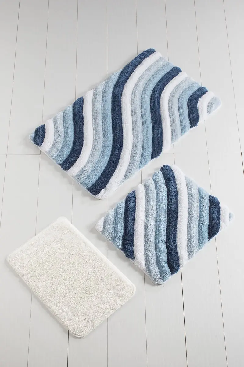 

Bath Mat-mats | Mat Bath Mats Non Slip Anti Mould Mats Colorful Blue Line Set 3 60X100 Cm-50X60 Cm-40X60 Cm