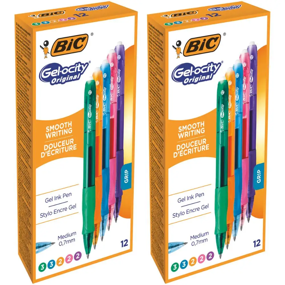 Ручка гелевая BIC Gel-Ocity Original Коробка x12(2 коробки)(зеленый, оранжевый, голубой, розовый, фиолетовый
