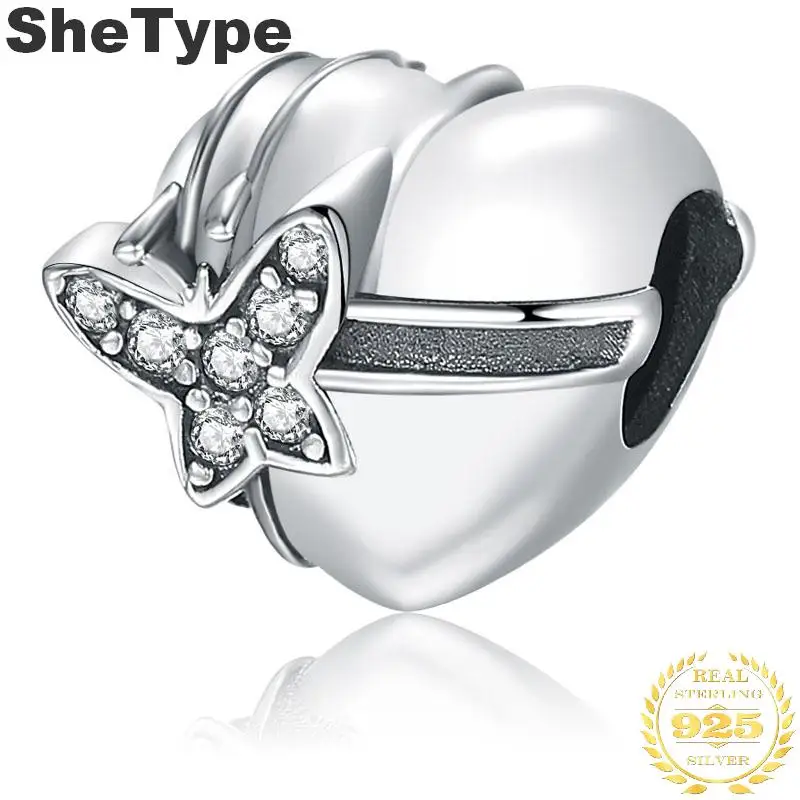 

SheType Heart Shape 2.0g Cubic Zirconia Charm Silver 925 Sterling Silver Gift For Sister Charms Jewelry DIY 2019
