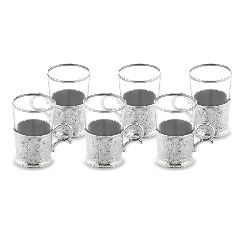 Silver Color Coffee Mugs - Tea Glasses For Six Person