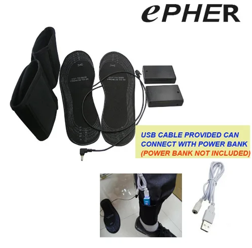 EPHER Удобная черная USB электрическая обувь стельки батарея USB мощность Подогрев стельки теплые Съемные стельки