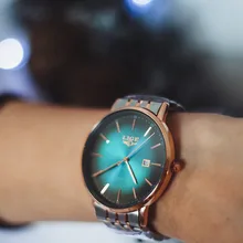 LIGE-Reloj de lujo con correa de acero dorado rosa para mujer, accesorio de pulsera resistente al agua, de marca superior