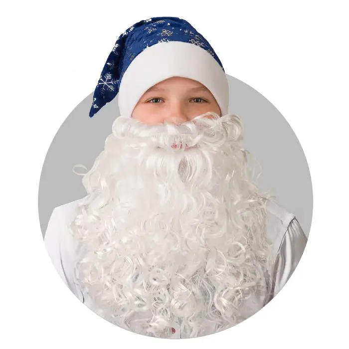 Christmas cap plush &quotsnowflake" with beard size 55-56 color blue | Тематическая одежда и униформа