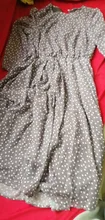 Women Summer Spring-Dress Vestidos A-Line Long-Sleeve Dot Print Midi Chiffon S.FLAVOR