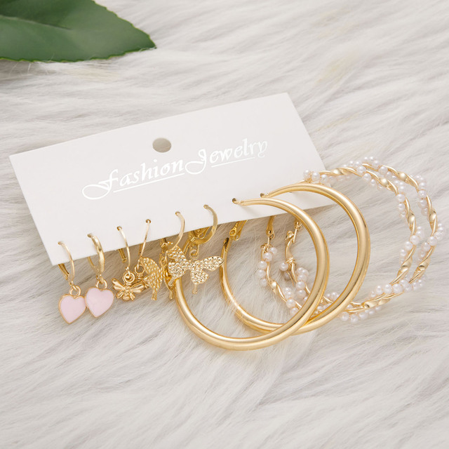 Simple Crystal Stud Earring Set For Women Butterfly Flowers Pearl Zircon Earrings Girl Party Wedding Engagement Jewelry