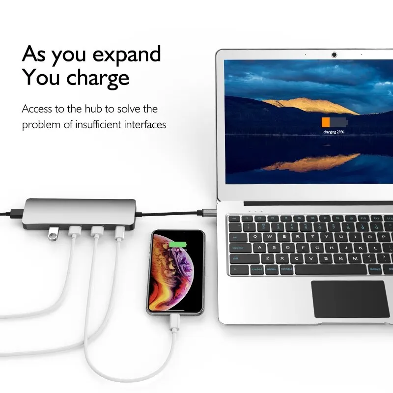 Хаб адаптер с кард-ридером 9 в 1 Basix T9 3xUSB3.0+ USB-C+ Micro SD+ SD+ HDMI+ RJ45+ VGA(Серый