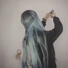 AZQUEEN-Peluca de cabello sintético para mujer, cabellera artificial largo y liso, color negro, ombré, azul, 30 pulgadas, Cosplay, resistente al calor