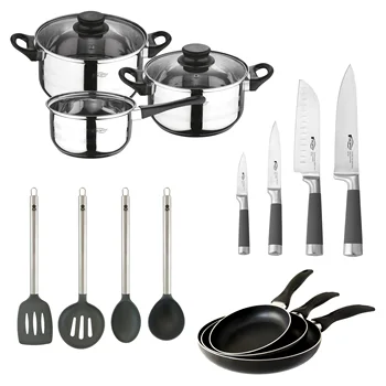 

Set SAN ignacio's pots & pans 5 pieces, 3 sauce pans (16, 20,24 cm), utensils and kitchen knives collection Masterpro
