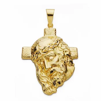 

Head face Christ 18k gold cross 40mm. Carved unisex smooth back
