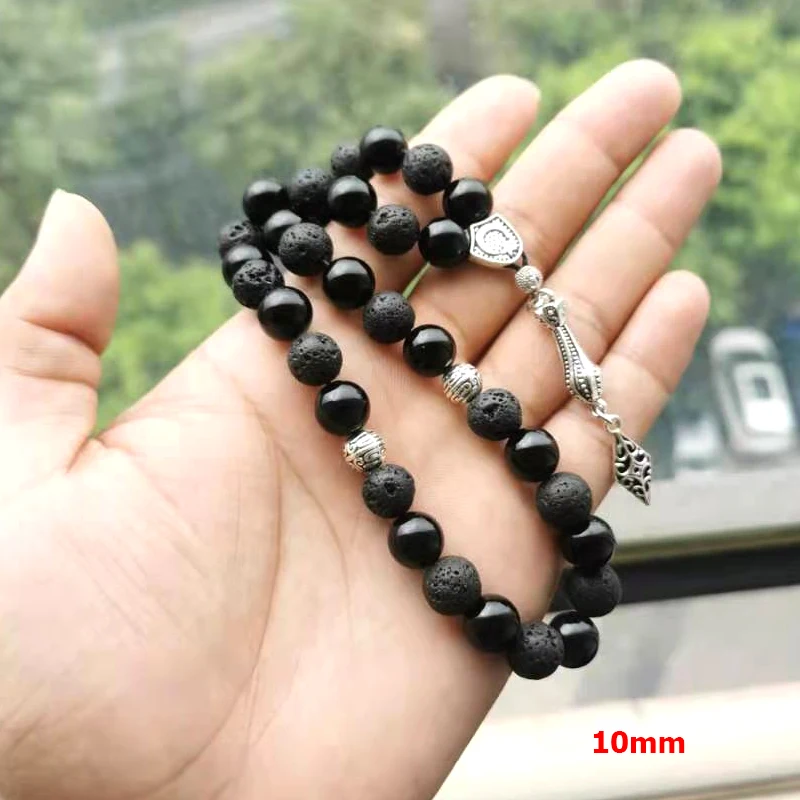 Фото Tasbih мужской лавовый камень с черным агатом турецкий стиль мусульманский молитвенный браслет Рамадан ИД подарок исламский мисбаха мужской розарий №3