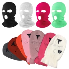 

Trendy 3 Hole Full Face Mask Ski Masks Autumn Winter Warm Balaclava Cap Knitted Army Tactical Cs Hat Motorcycle Beanies Skullcap