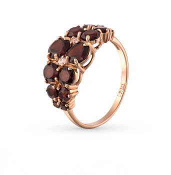 

Gold ring with cubic zirconia and Garnet sunlight sample 585