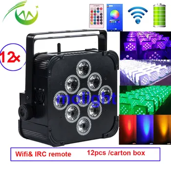 

12pcs Wireless dmx Uplights with IRC Remote DJ LED Flat Par 9*18w Battery Par Wifi control Wedding Uplightings RGBWA UV 6in1 Par