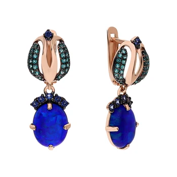 

Silver earrings with nanosapphires and Opals synthetic sunlight sample 925 test