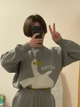 Suéter de punto suelto con estampado de ganso y dibujos animados para mujer, jersey de talla grande, moda informal coreana, cuello redondo, manga larga, Jersey de gran tamaño tirar