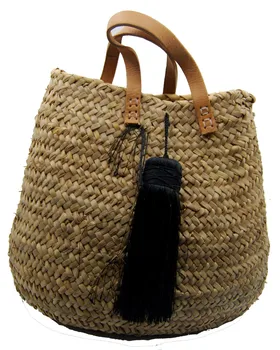 

HANDMADE LEATHER BAG WOMENS BEACH WICKER HANDLES MOROCCO HANDMADE 1406191301
