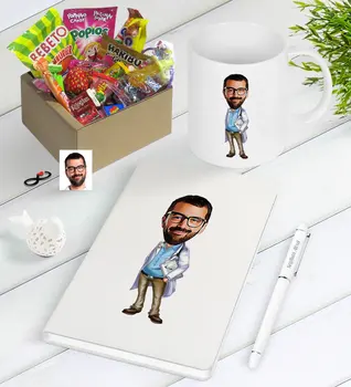 

Personalized Mr Doctor Caricature Of Nostalgic Lezzetler Notebook Pen Mug Gift Seti-8