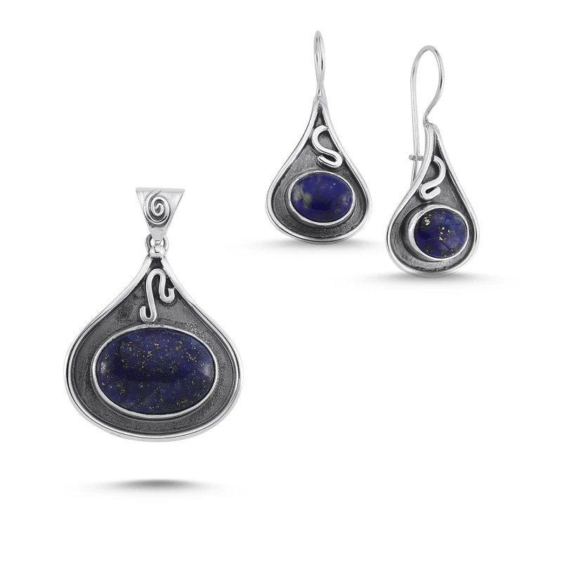 

Silver 925 Sterling Lapis Lazuli Stone Handwork Set