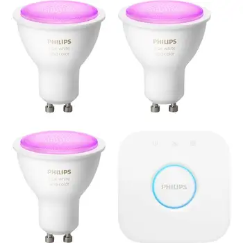 

Philips Hue Kit 3 Bombillas LED inteligentes GU10, Puente y Mando Inalámbrico, Multicolor