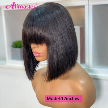 Straight Human Hair Wigs For Women Human Hair Straight Bob Wig With Bangs Bone No Lace Full Machine Made Wigs Fringe Wig 1