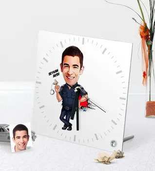 

Personalized Mr Polis Caricature Of Desktop Square Glass clock-2