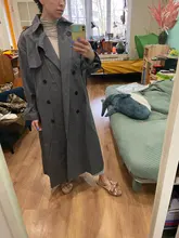 Gabardina larga X holgada de estilo coreano para mujer, abrigo de doble botonadura con cinturón, manto de dama, rompevientos, prendas de vestir de primavera y otoño, color gris