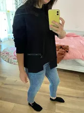 Big-Size T-Shirt Irregular Long-Sleeve Red EAM Fashion Women Spring Round-Neck 