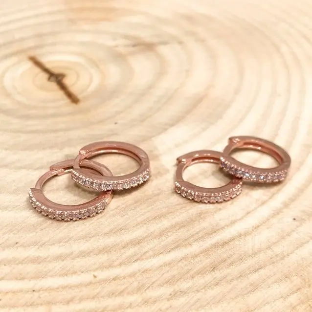 14 mm Tiny Single Row Cubic Zirconia Rosegold Silver Ring Earrings
