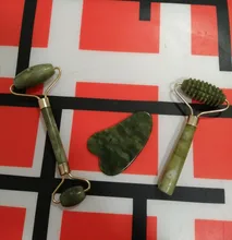 Rodillo de Jade para masaje Facial, masajeador verde de piedra Natural, levantamiento de cuello y cara, herramientas de cuidado de la piel, 2 uds.