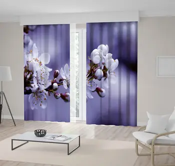 

Curtain Blossom in Spring Blooming Fruit Tree White Flowers on Purple Lilac Background April Nature Photo Printed
