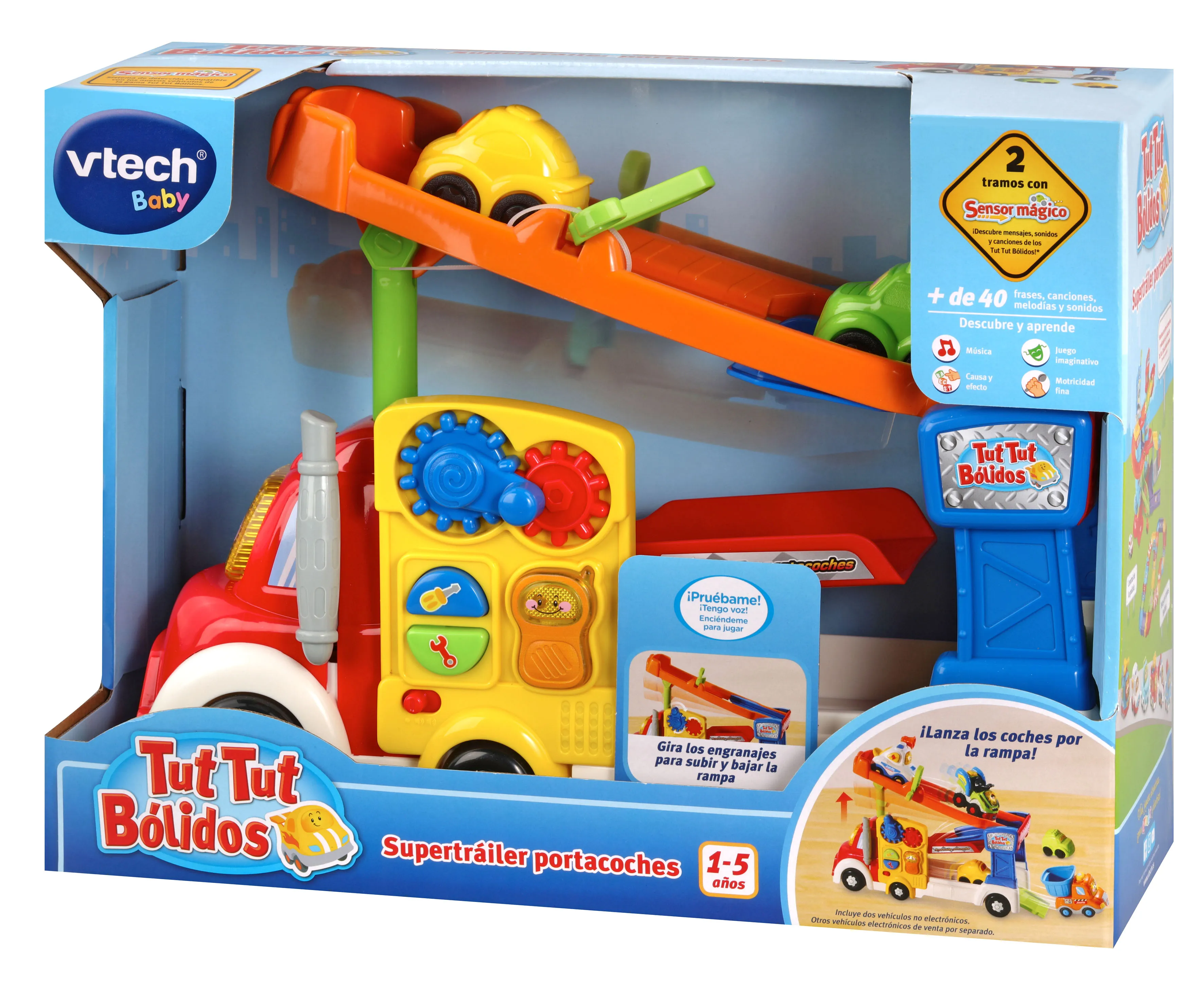 One Size VTech- Super Trailer TutTut Bolids Truck Interactive Car Carrier with Three Tier Ramps 3480-521122 Multi-Colour 