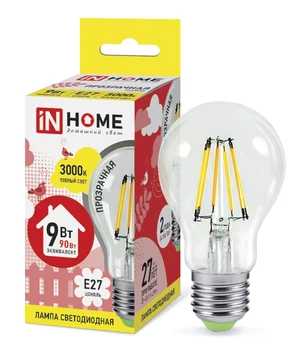 

LED lamp LED-A60-deco 9 W V E27 3000 K 810Лм transparent IN HOME