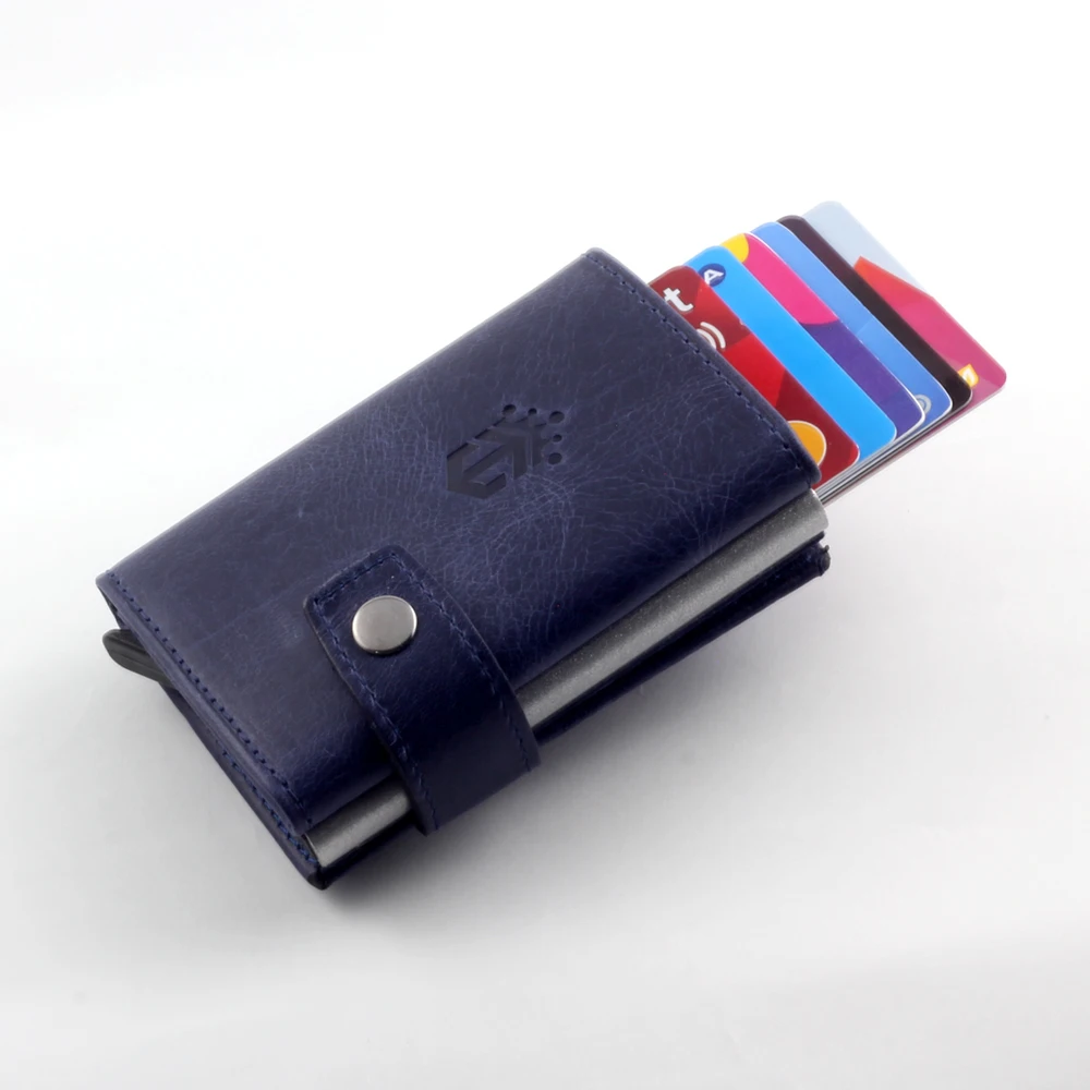 Smart Wallet Business Card Holder Real Cow Leather Handmade Smart Automatic Card Holder Men Gift