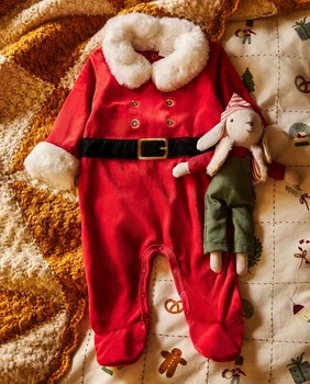 

ZARA HOME CHRISTMAS OVERALL VELOR JUMPSUIT WITH SANTA CLAUS DESIGN and FAUX FUR DETAIL ON THE COLLAR and CUFFS SNAP FASTENER