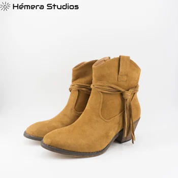 

Booties Women cowboy boots women winter black with high heel Boots with zipper in black and camel