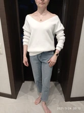 OUSLEE-suéter de manga larga con cuello en V para mujer, jerseys sólidos básicos para mujer, suéteres de punto informales de estilo coreano, Top 2021