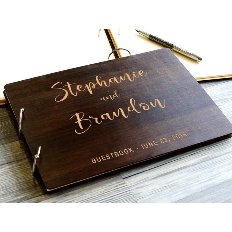 Wedding Guest Book Personalized Wooden with Wishes Name and Date A4/A5 Creative