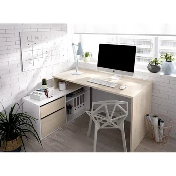 

Office desk in KIT model ROX + 1 drawer + 1 door in NATURAL COLOR and white brightness