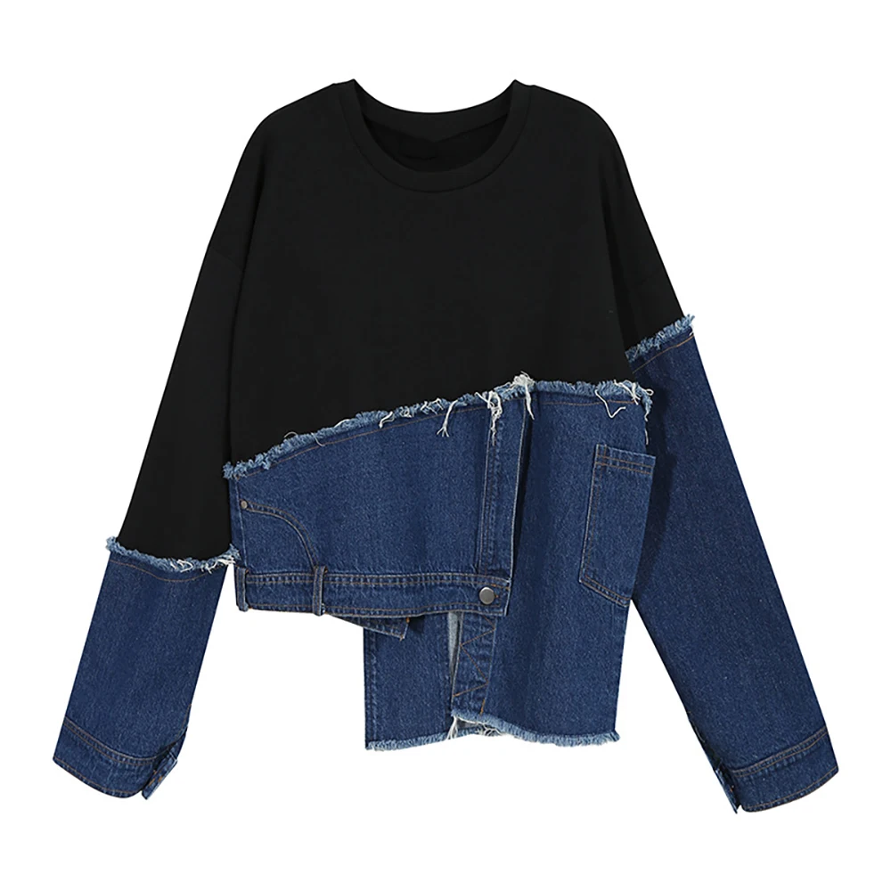 

OSKE Sweatshirt Cowboy Sexy Character Causal Street Fashion One Size Hot Sale Pullover Splicing Style Sweatshirt For Lady Autumn
