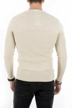 

DeepSEA Beige Breast Pleated O-Neck Tight-Fitting Cutout Sweater 1808061