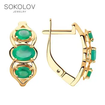 

SOKOLOV drop earrings with stones of gold with agate fashion jewelry 585 women's male, long earrings