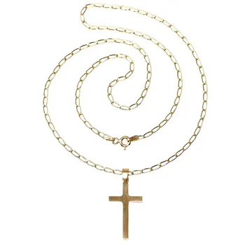

18k gold pendant first communion cross 27mm. Flat glitter smooth chain bilbao 50cm. Hollow included