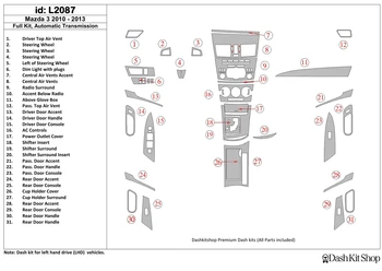 

Interior trim for Mazda Mazda3 2010-2013. Set L2087.