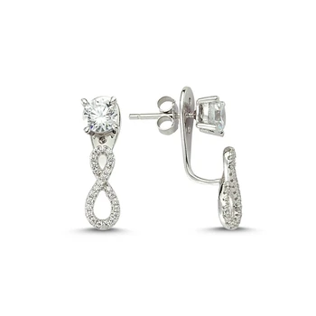 

KUTAYDAN Zircon Cubic Zirconia Infinity Dual Earrings 925 Sterling Silver