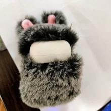 Ear-Fur-Case Capa Carabiner Plush-Cover Apple Airpods Rabbit Soft Wireless for 1-2/Wireless/Charging-fluffy-box