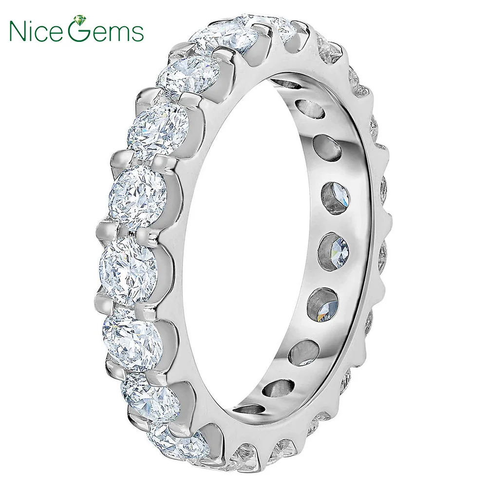 NiceGems, Платиновое кольцо вечности, Круглый, блестящий, 3,00 ctw, Муассанит, обручальное кольцо, кольцо вечности, обручальное кольцо VVS1, ясность